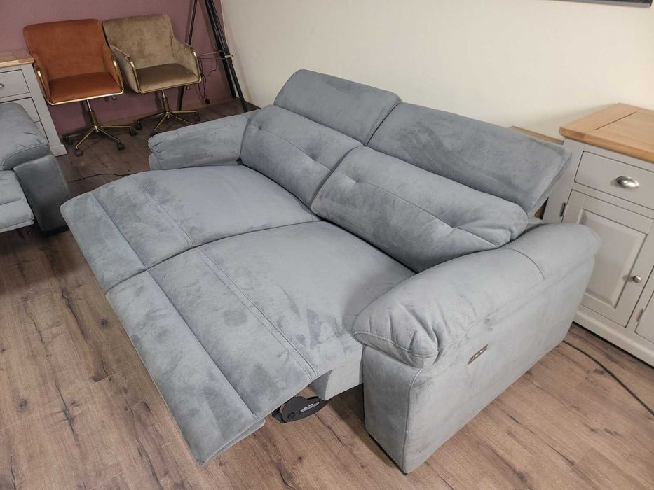 Сив комплект дивани от плат две тройки с ел релакс механизъм