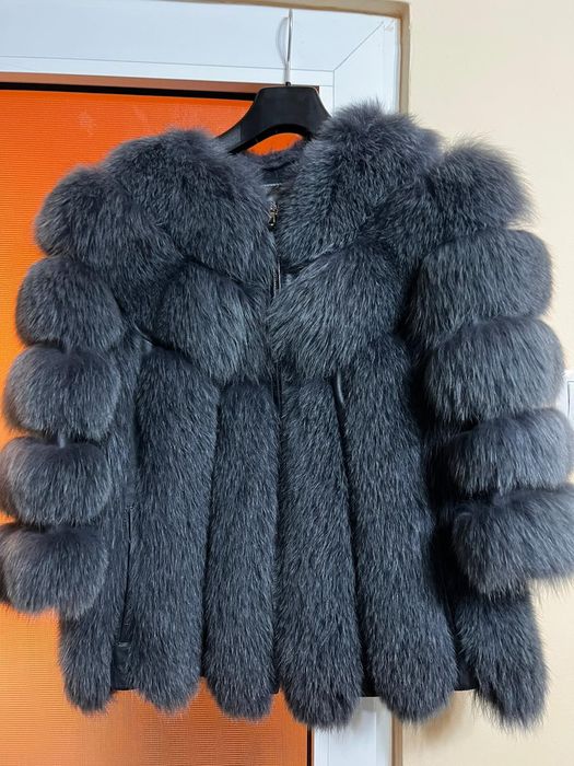 Blana gri de vulpe cu maneci 3/4, mărime M