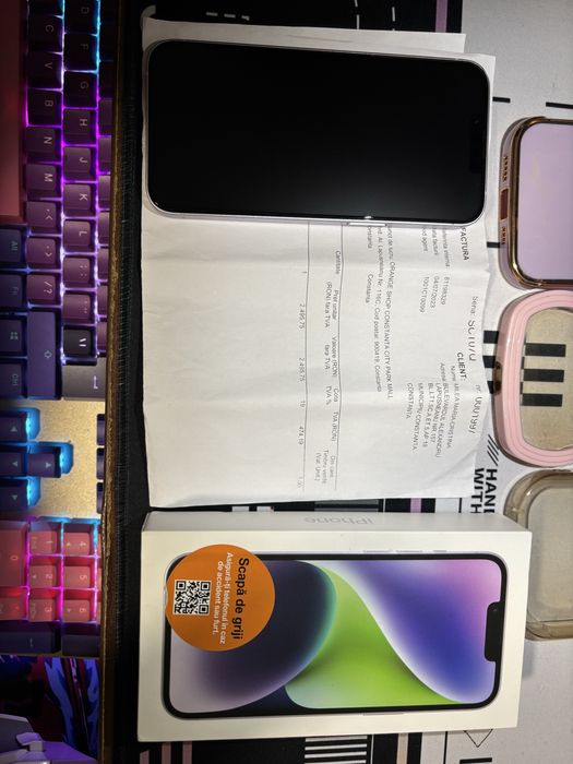 Telefon iPhone 14 Purple 128GB Liber de retea 85% baterie factura