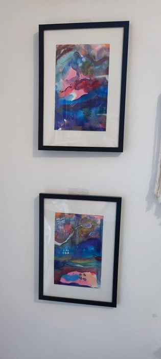 Сет 2бр. абстрактна картина брокат златна, сребро, синя лилава 22 X 30