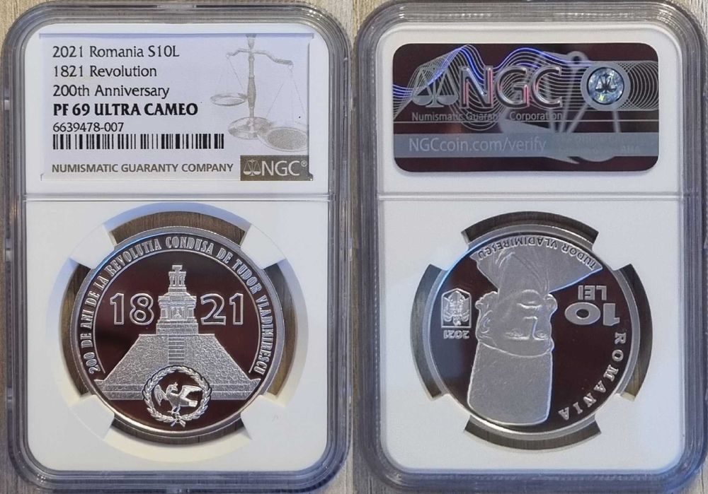 Moneda BNR 10 lei argint Tudor Vladimirescu gradata NGC PF 69 UC