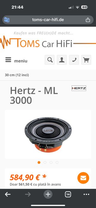 Subwoofer auto Hertz Mille Legend 3000 12” + incintă AutoCustoms