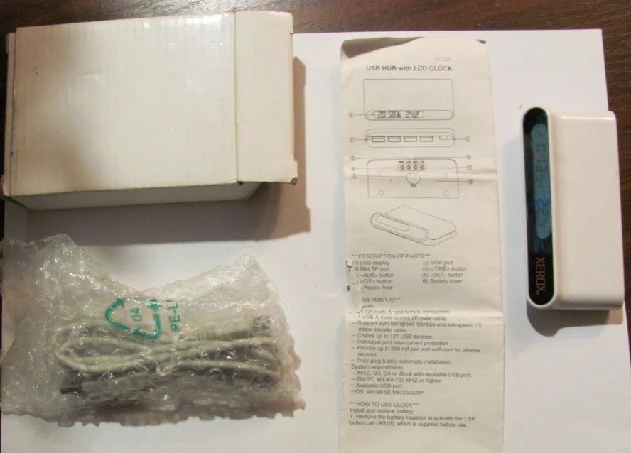Mini Hub / Port USB / XEROX / 4 porturi + LCD Ceas / functional / RAR