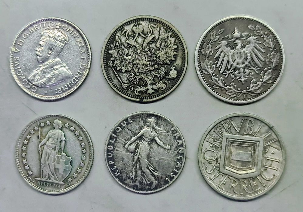 Monede argint  bnr pence leu mark centime shilling kopeici