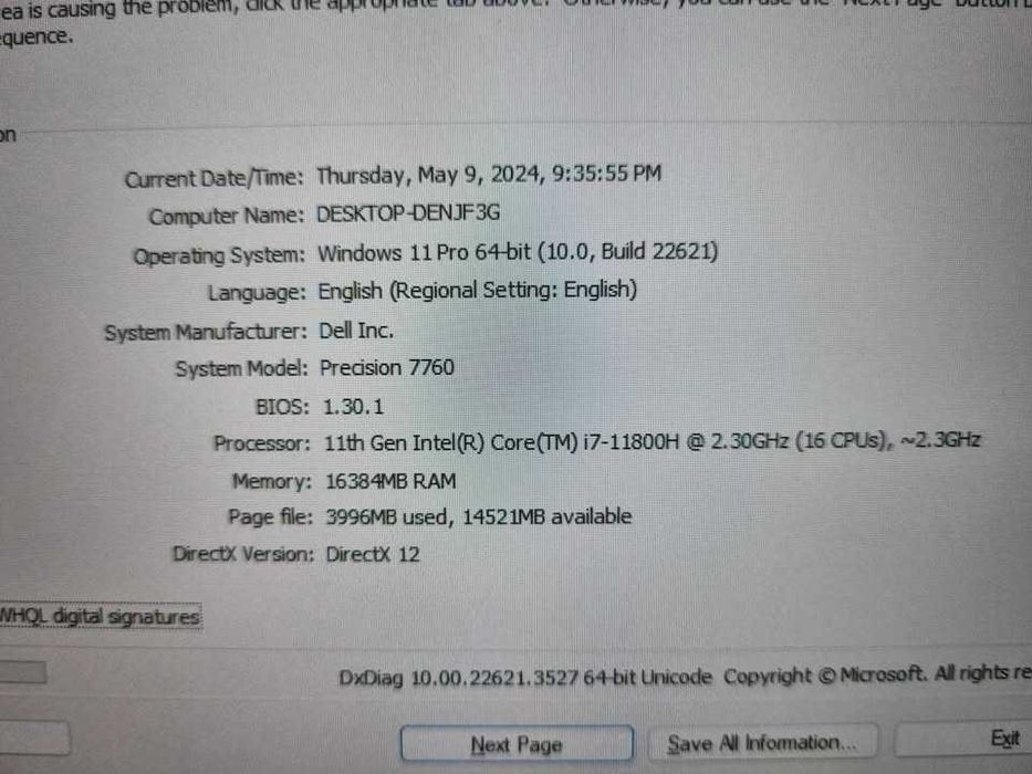 Dell Precision 7760: i7 gen 11 17.3" FHD 16GB DDR4 512GB SSD 4GB video