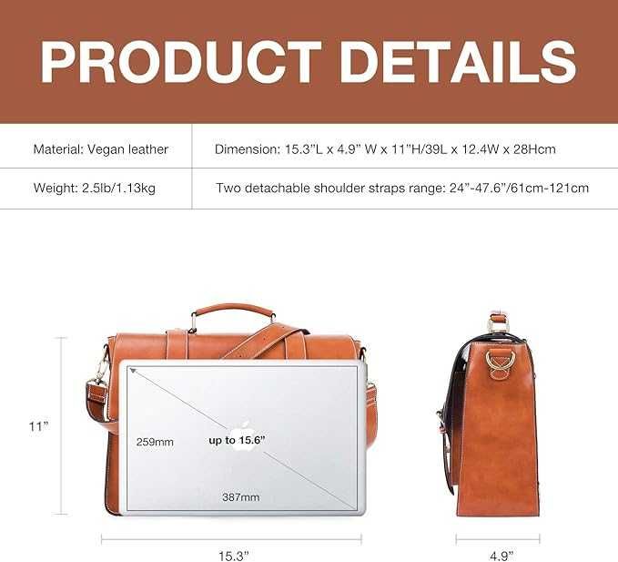 ECOSUSI Раница за жени, за лаптоп тип „куфарче“, веганска кожена чанта