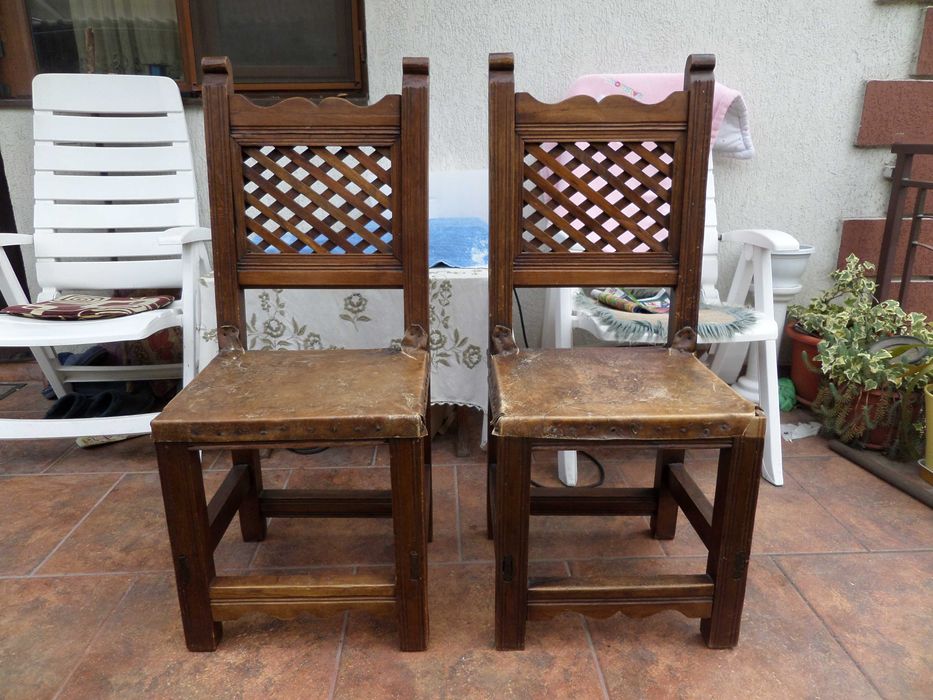 Arta europeana scaune vechi castel piele vitel originale vintage 100