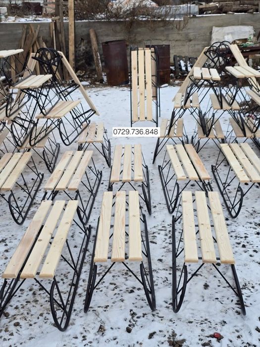 Sanie lemn  cadru  metalic