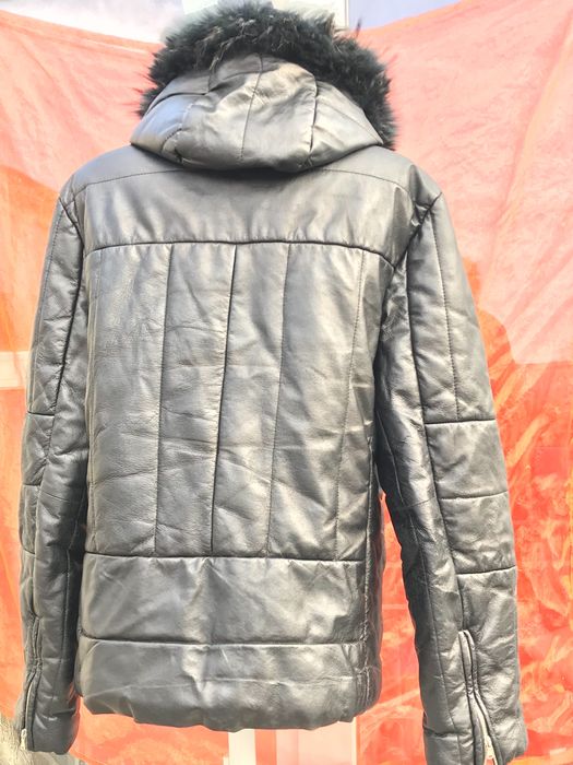 haina geaca piele cu glugă  din blana naturala fancurier gratis reduce