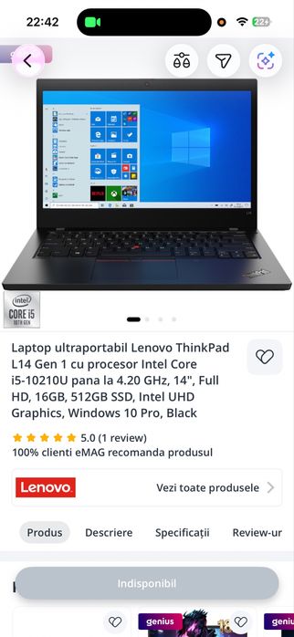 Laptop ThinkPad L14 I5 500GB 16G RAM