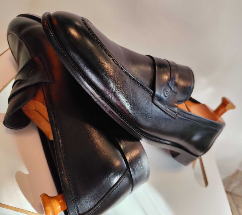 Pantofi loafer penny 45 lucrati manual Pollini piele naturala superioara negru