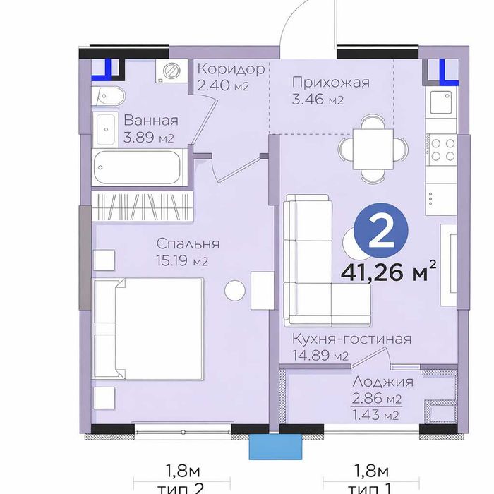 2-комн. 40,26 м² - СКИДКА 10% | ИПОТЕКА | Платёж от 690 у.е./мес (XS)