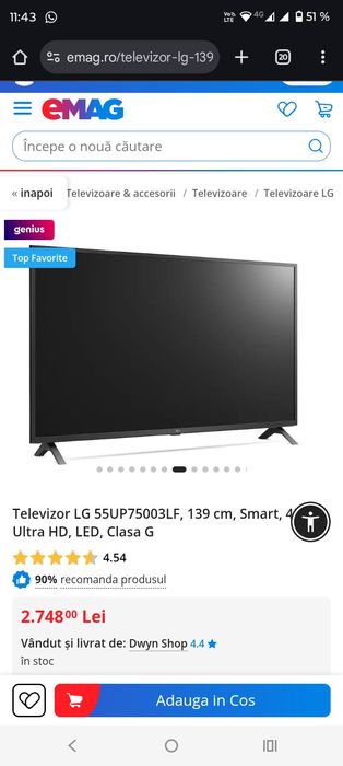 Smart tv LG 4 k 139 CM  ca nou fara nici un defect ,cutie tot
