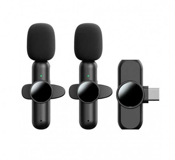 Комплект 2 безжични микрофонa F3, За телефон, Лаптоп, USB Type-C