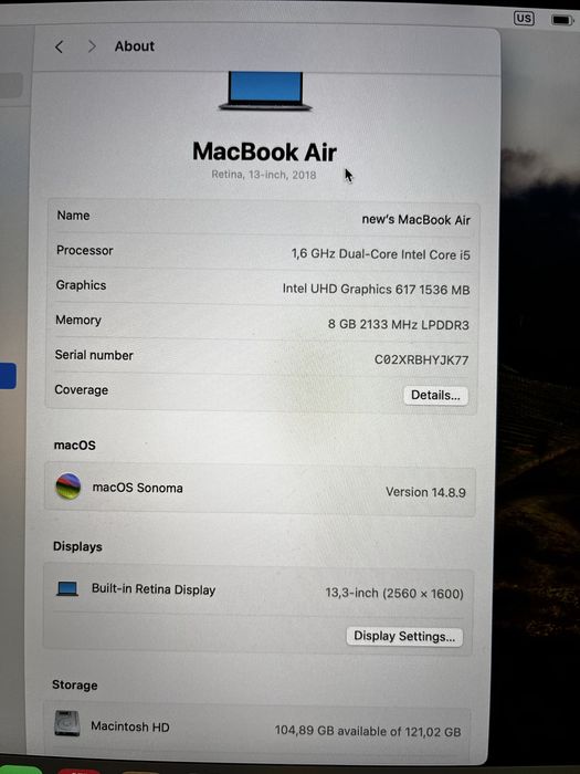MacBook Air Retina 13-inch, 2018, 128gb + адаптер