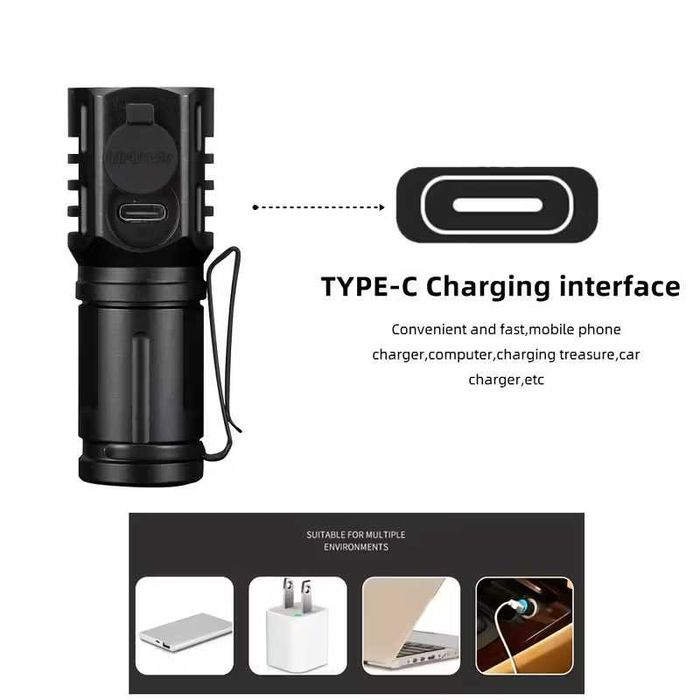 Компактен и силен фенер 6000К USB Type C