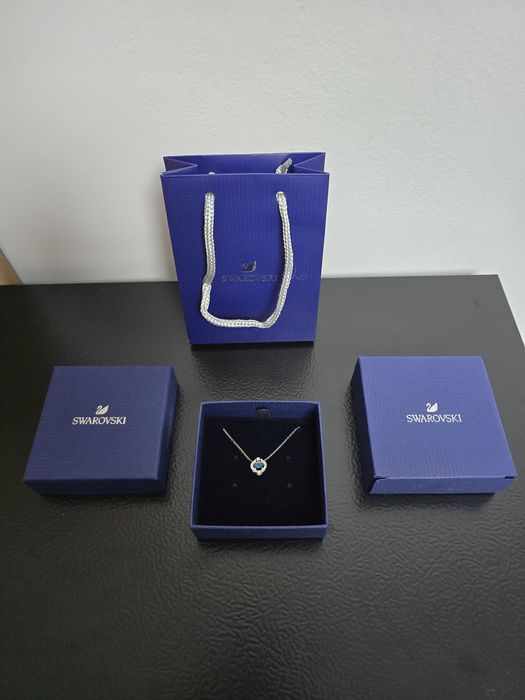 Lantisor Swarovski argintiu cerc albastru