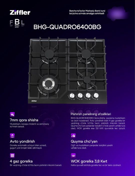Ziffler gaz panel 60”90”