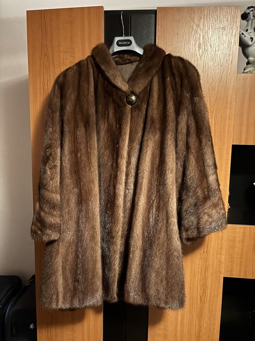 Haină din blană naturală de nurcă – XL, maro, stare foarte bună