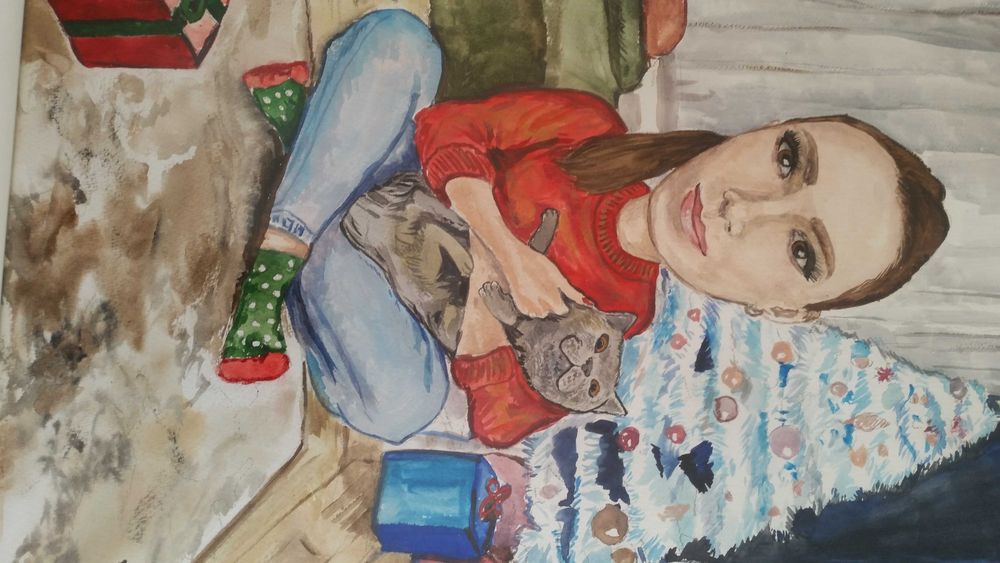 Автопортрет на художничката. Подписан. 2021 година.