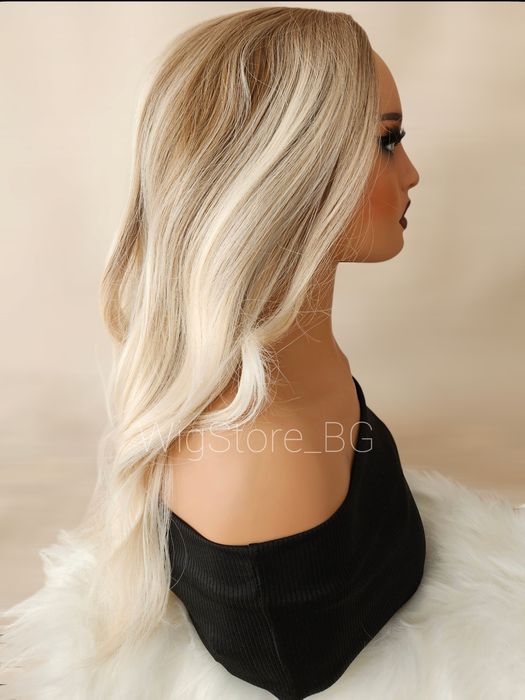Средна дължина руса перука на кичури без бретон
