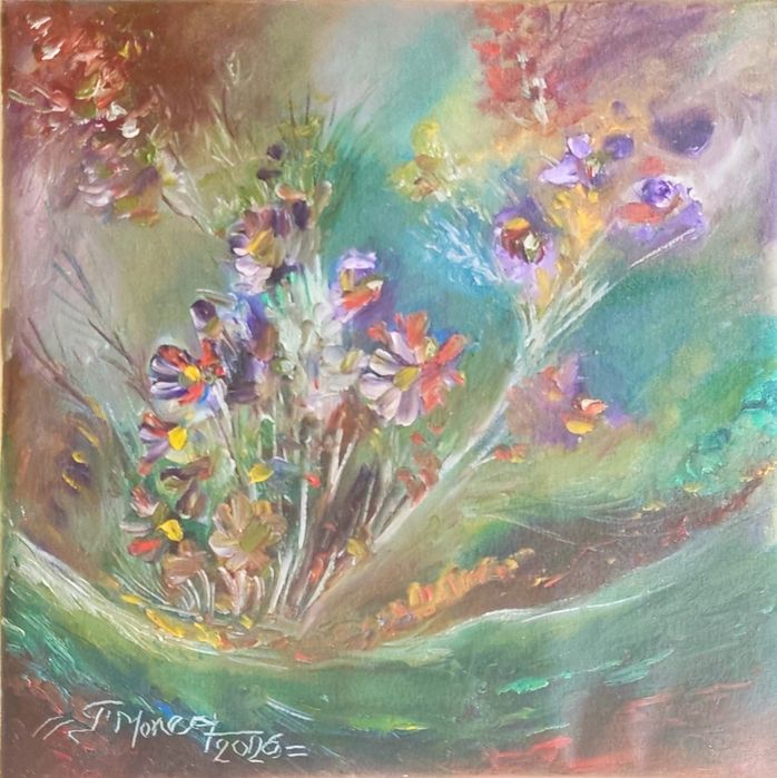 Tablou Original Ulei pe Pânză „Grădină în lumină verde” 50x50 cm | Semnat + Certificat | Pictură Florală