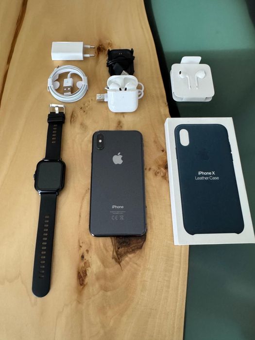 iPhone X, black, 64GB, 100% sănătatea bateriei + smartwatch
