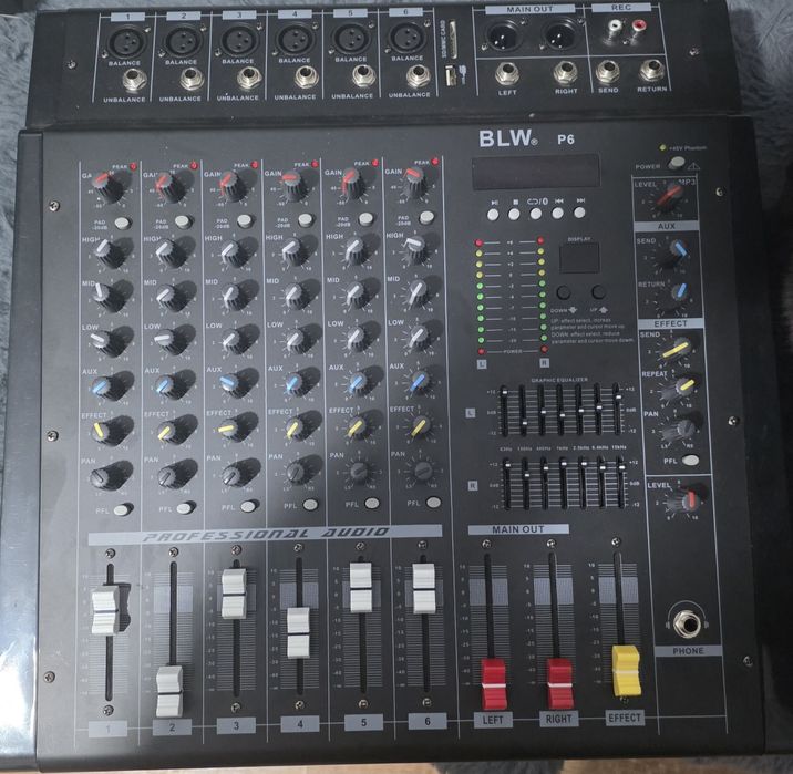 Mixer audio profesional, 6 canale, 2x500w,  Bluetooth, usb