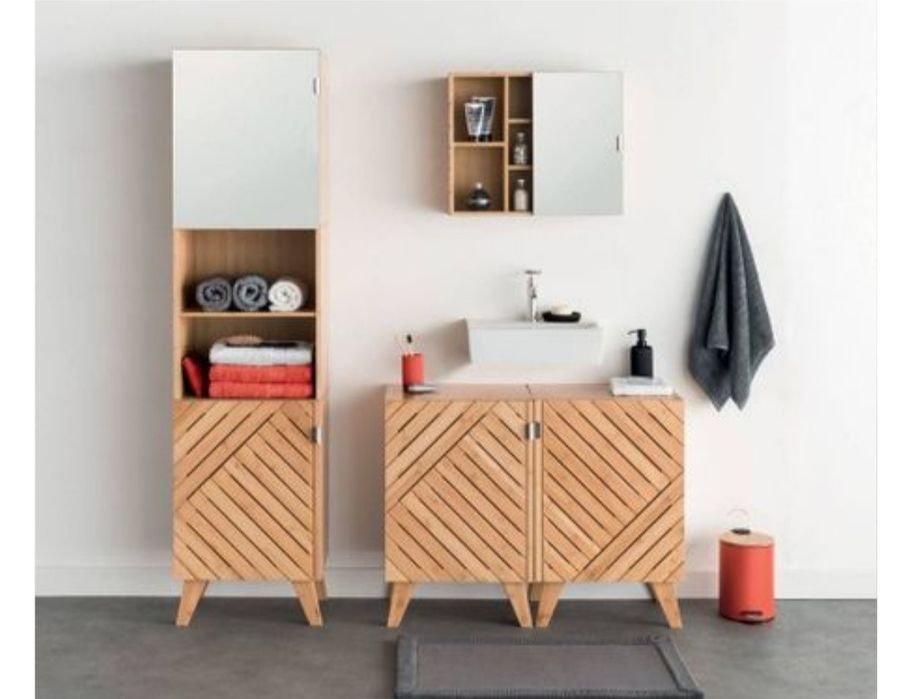 Set dulap/masca baie lavoar si banca bambus nou