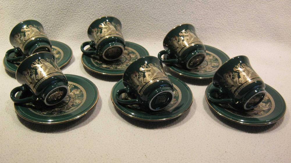 Set 6 piese,CESTI CAFEA,portelan Grecia placat cu aur 24K