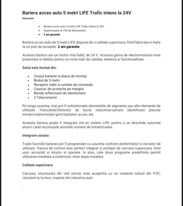 Bariera auto 2-5 metri