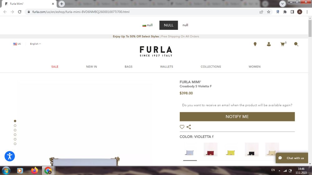 FURLA crossbody модел MIMI чанта от естествена кожа в свело син цвят