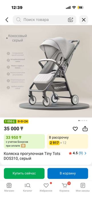 Коляска прогулочная Tiny Tots DOS310, серый