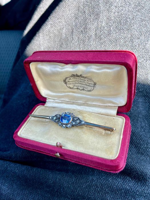 Broșă regală antică Belle Époque – Furnizor al Curții Regale a României (M. Cronberg Fils)