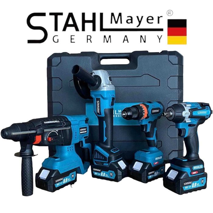 4в1 Гайковерт Винтоверт Ъглошлайф 125мм Перфоратор 36V 8A 3х Батерии