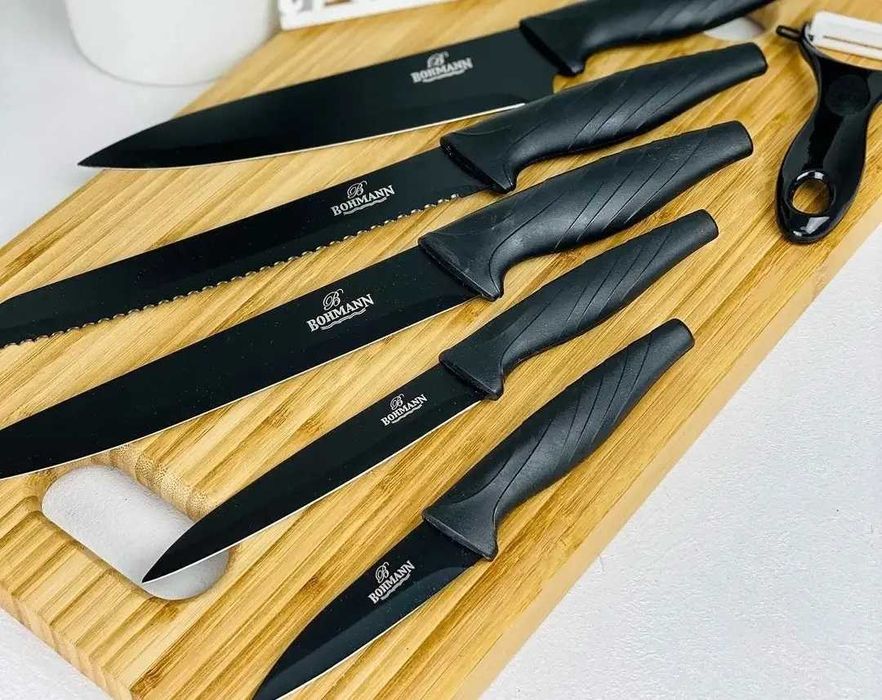 Комплект от 6 части ножове в кутия Bohmann, Мраморно покритие, Черни