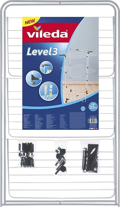 Вертикален сушилник Vileda Level 3 с 3 нива и 6 сгъваеми решетки, 33 м