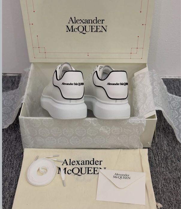 Adidasi Alexander Mcqueen Exposy custom albi-negri piele naturala