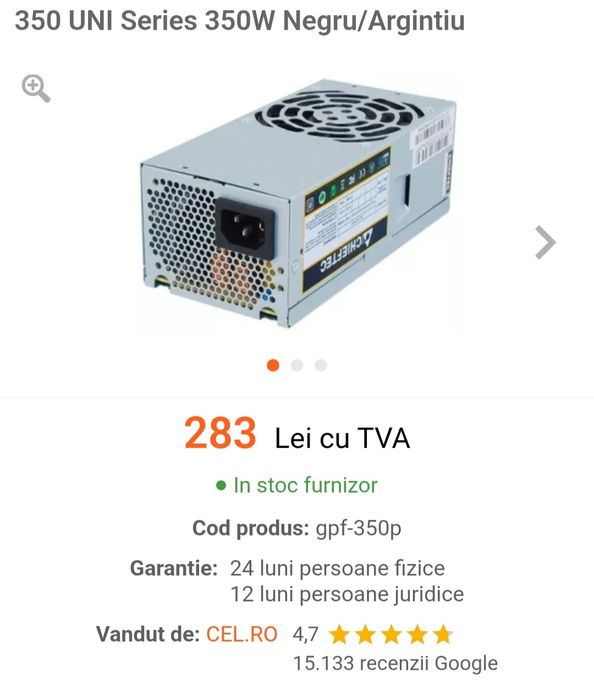 Mini sursa low profile 350w 85% eficienta