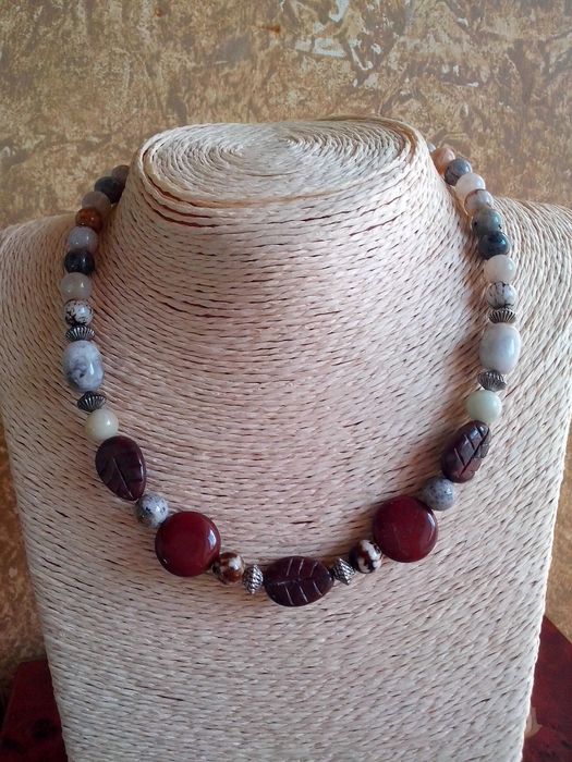 set,colier si cercei pietre naturale,agate crazy,jasper rosu teracota