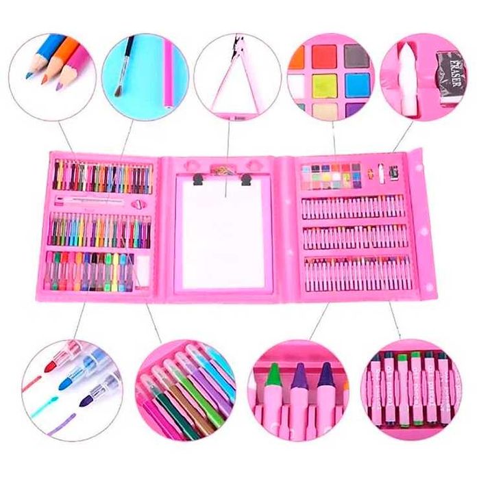 ПРОМОЦИЯ! Детски комплект за рисуване в куфар от 208 части,  Син/Розов