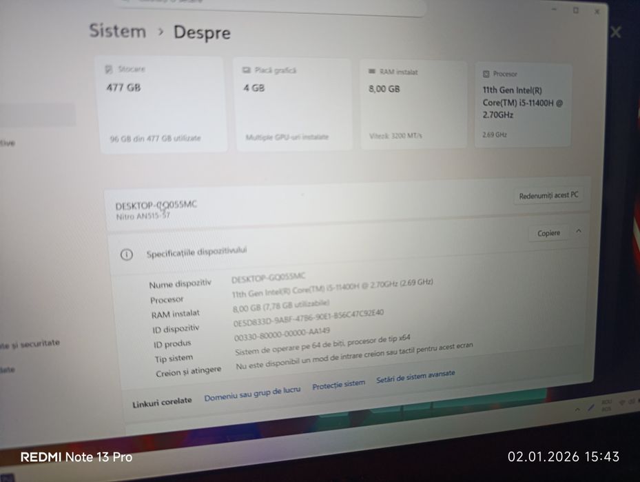 Acer Nitro 5 model AN515-57 i5-11400H | GTX 1650 | SSD 512 GB
