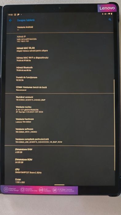Tabletă Lenovo Tab M10 HD (Gen 2) – 4GB RAM, 64GB, 4G (Slot Cartelă) – Impecabilă