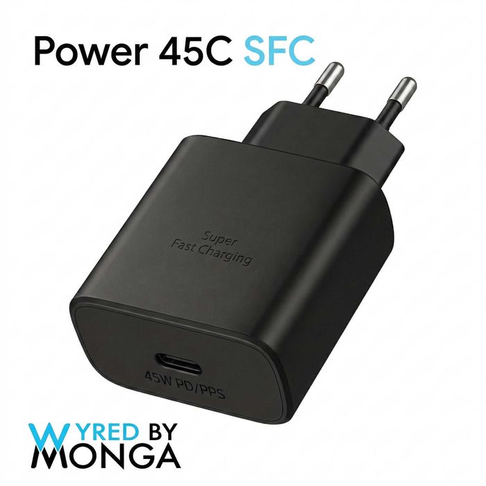 Incarcator de retea 45W Wyred by Monga - Power 45C SFC, Super Fast Charging, PD/PPS, USB-C, Negru
