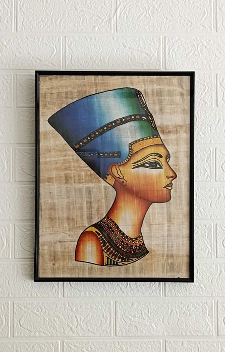 Papirus egiptean autentic — Regina Nefertiti - papirus înrămat