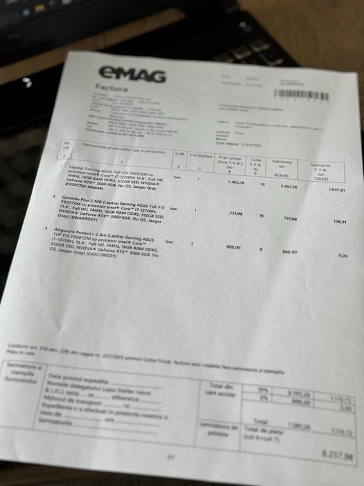 Asus TUF * Garantie si Asigurare eMag * i7 RTX 3060