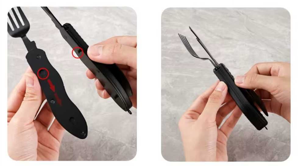 ПРОМО - Сгъваем комплект прибори за къмпинг | 4 в 1