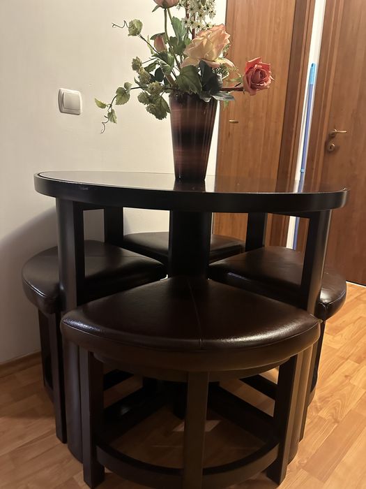 Masa dining / living / bucatarie cu 4 scaune piele - MOBEXPERT