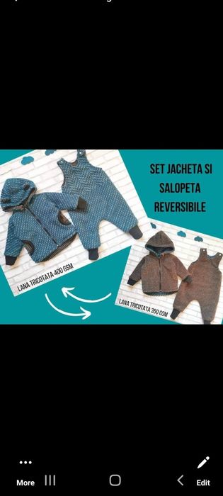 Set din lână fiartă reversibila, 800 GSM, 12 18 luni,