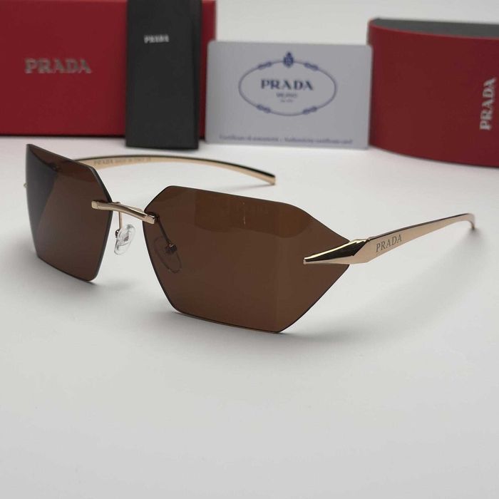 Унисекс слънчеви очила  Rimless Edition Black Brown Очила без рамка черни кафяви стъкла златни UV400 CE